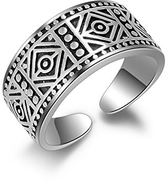 Shawa Anillos de mujer y hombre, retro, ancho, de amistad, de compromiso, de plata de ley 925, con apertura ajustable