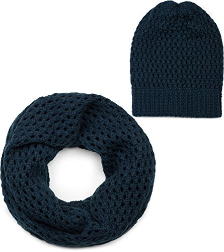 styleBREAKER Stickat loop halsduk och mössa, hålmönster stickad halsduk med mössa stickad hatt, vinter, unisex 01018210