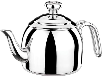 Korkmaz A051 Türkische Teekanne für Herd, 18/10 Edelstahl, hitzebeständiger Griff, Teekessel mit 1100 ml