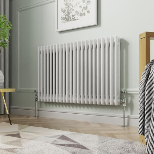 NRG 600 X 1010 mm Gloss White Horizontal Cast Iron Radiator Double Panel | Radiator Wall Mounted, Traditional Column Radiator, Designer Radiator, Central Heating Rad, for Kitchen, Bedroom, Bathroom