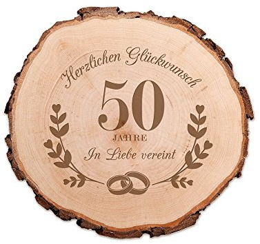 Casa Vivente Baumscheibe mit Gravur – Zur Goldenen Hochzeit – 50 Jahre in Liebe vereint – Scheibe aus Echtholz – Türschild und Wand-Deko – Geschenkidee für Paare zum 50. Hochzeitstag