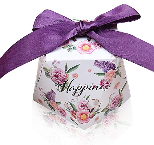 YFZYT Gastgeschenk Box Pralinenschachtel Süßigkeiten Box Gebäck Kästchen für Süßigkeiten, Kuchen, Schokolade für Weihnachten Geburtstage Hochzeiten Babyparty - 50 Stücke(7 * 7 * 7.5cm), Lila#1
