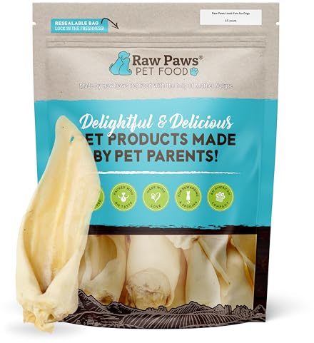 Raw Paws Lamb Ears for Dogs (15 Pack) - Packed in USA - Crunchy Lamb Dog Treats - Single Ingredient, Natural Rawhide Alternative Dog Chews - Preservative & Additive Free
