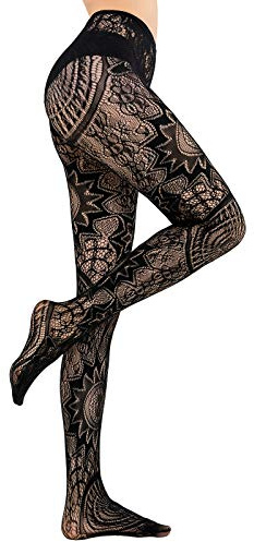 HONENNA Patterned Fishnets Tights Black Pantyhose Stockings for Women, 1 Pair, Style A1 Black