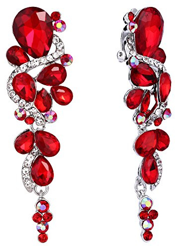 Clearine Damen Ohrringe Böhmisch Boho Kristall Hochzeit Braut Viele Tropfen Chandelier Screw Back Clip-On Dangle Ohrclip Ohrringe