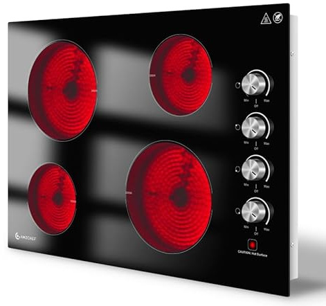 AMZCHEF 30 Inch Electric Cooktop, Built-in with 4 Burners Max 7000W with 30 Glass Ceramic Cook Top,Knob control, Hot Surface Indicator,220V - 240V Hard Wire, No Plug