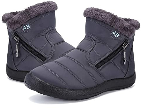 Bottes de Neige Femme Bottines Hiver Fourrure Doublure Chaude Courte Bottines Confort Winter Boots à Glissière Latérale Chaussures Extérieur Antidérapante