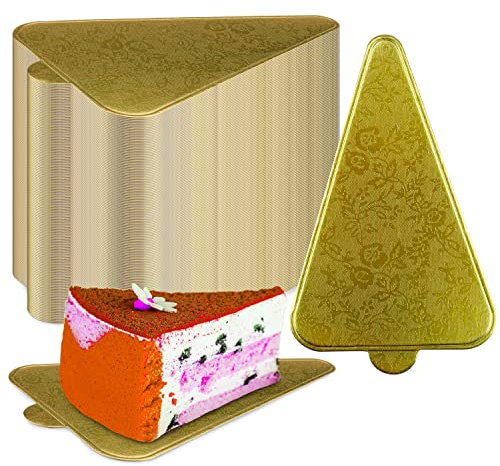 200 Pcs Mini Cake Boards, Floral Embossed Gold Mousse Cake Boards Mini Cake Bases Cake Paper Board Plates Cupcake Dessert Displays Tray Cardboard Dessert Board Pastry Base (Triangle Cake Boards)