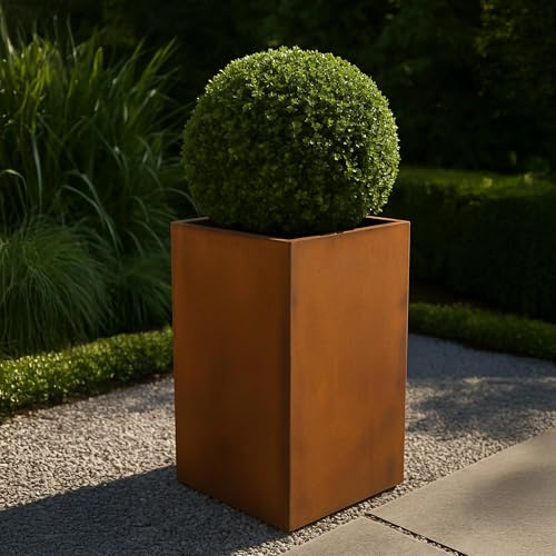 Köhko® Pot de fleurs design Viva en acier Corten, aspect rouille 45 x 45 x 80 cm | Pot de plantation en aspect rouille