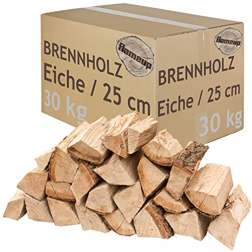 Brennholz Kaminholz Eiche Holz 30 kg Für Ofen und Kamin Kaminofen Feuerschale Grill Feuerholz Holzscheite Wood 25 cm kammergetrocknet flameup