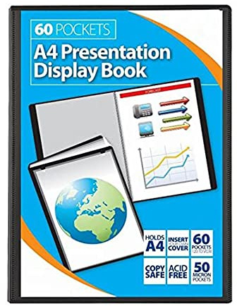 A4 60 Pocket (120 Views) Presentation Display Book Folder Portfolio for Business, Professionals, Students, Projects, School and Colleges- Black