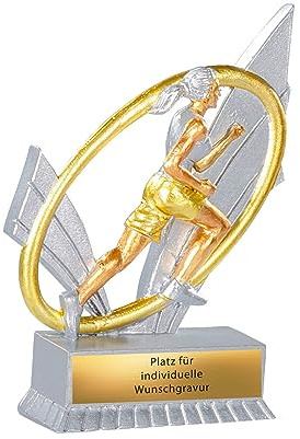 XS Läuferin Pokal 12 cm - Marathon Trophäe, Triathlon & Stadtlauf Preis | Individuelle Gravur mit Wunschtext, silber-goldenes Resin, für Wanderpokale, Laufgruppen und Sport-Events fertig montiert