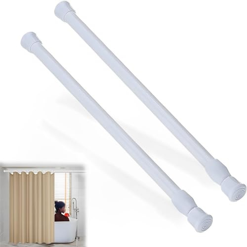 SJBAUTYO 2 Pezzo Bastone per Tenda Regolabile,70-120cm,16 mm di diametro,per tende, Fissaggio senza trapano né vitio, e per Tende,Adatto a finestre, cucine e armadi,Bianco
