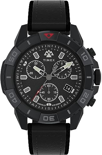 Timex Expedition North Chronograph 42 mm klocka - Svart snabbfrigörande tvådelat armband i veganskt läder, svart urtavla, svart boett TW2W16000