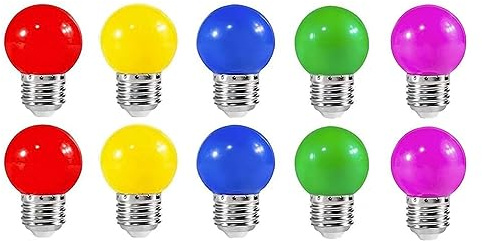 ZFQ Farbige 2W E27 G45 LED Glühbirne e27 Beleuchtung Leuchtmittel, Bunte Glühbirnen für Hochzeit Halloween Weihnachten Party Bar, Gemischte Farben Rot Gelb Blau Grün Pink 10 Stück