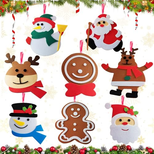 Bastelset Weihnachten, 8 Stück Weihnachtsbasteln Kinder, Weihnachten Filz Bastelset, Kinder Bastelsets, Weihnachten Deko DIY Handwerk Weihnachtsmann Schneemann Weihnachtsdeko, Weihnachtsbaum Deko