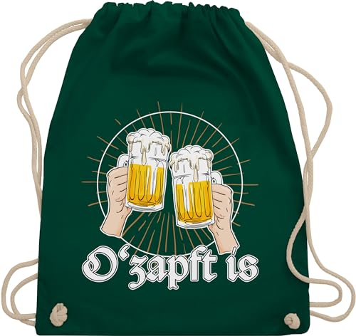 Turnbeutel Rucksack - Kompatibel mit Oktoberfest Tasche - O Zapft is Bier O'zapft is Anstich Es ist angezapft - Unisize - Dunkelgrün - trachtenrucksack bayrische o´zapft taschen trachtentaschen