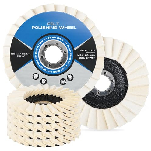 5x Polerskiva 125 x 22,2 mm Filt Poleringshjul Glansig Poleringskuddar Poleringsbricka Polerfack Poleringssliphjul Ullpolerskivor Polering Vinkelslip Felt Disc