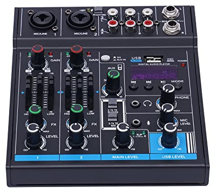 4-Kanal Audiomischer Analog Mixer Audio USB Live Studio Mischpult Bluetooth für Live Performance KTV Home Stage