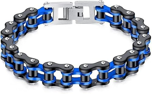 Ockyunoo Bracelet Chaine Moto, Bracelet à Maillon en Acier Inoxydable, Lien de Punk Rock, Bracelet Motard, Mountain Bike Bracelet, 22 cm (Bleu)