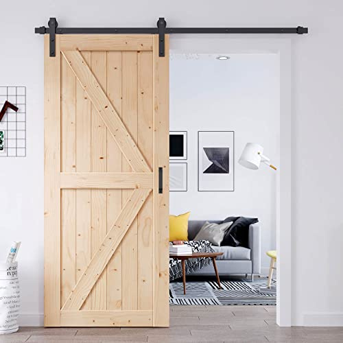 EaseLife 36in x 80in Sliding Barn Door with 6.6FT Barn Door Hardware Kit & Handle Included,Easy Install,DIY Assemblely,Apply to Interior Rooms & Storage Closet,K-Frame