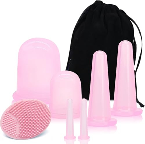 ZOCONE Juego de 7 ventosas faciales de silicona, con 6 copas faciales + 1 cepillo para limpieza, copa anticelulitis para masaje anticelulitis antienvejecimiento, piel lisa