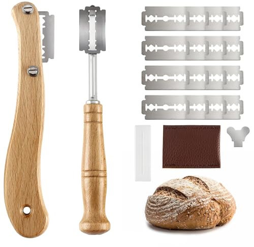 DNSHAN 2er Bäckermesser Set mit 20 Rasierklinge, Teigmesser Set für gerade und geschwungene Schnitte - Ideale Brotklinge, Bäckerklinge, Teigritzmesser Lame, Brot Backen Zubehör für DIY Brotteig