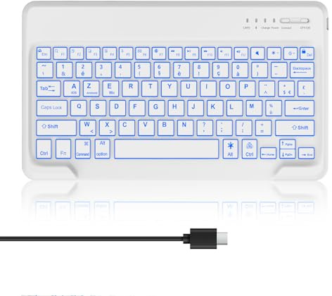 AVNICUD Clavier sans Fil pour Tablette iOS/Android/Windows avec Rétroéclairé, Clavier Bluetooth Léger Fin Keyboard pour iPad Air 13/Pro 12.9, Samsung Galaxy/Xiaomi/Redmi Pad, AZERTY Layout, Blanc