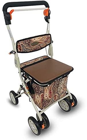 Gehhilfe, zusammenklappbarer Einkaufswagen, vierrädriger Gehwagen, kleiner Ziehwagen, Trolley für ältere Menschen mit Ablagekorb für den Senioren-Gehwagen