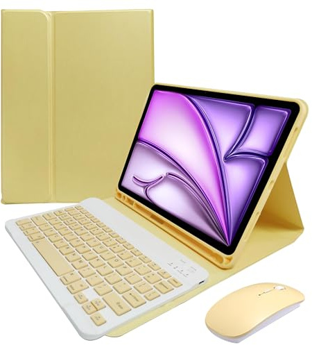 Funda con Teclado para iPad Air De 11 Pulgadas M2 (2024), iPad Air De 5.ª Gen (2022) / iPad Air De 4.ª Gen De 10,9 - Contener Ñ,Teclado Desmontable Retroiluminado De 7 Colores,Amarillo