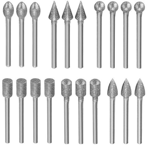 Yuentoen Diamant Fräser Set, 20 Stück Diamant Frässtifte Schleifstifte für Dremel Rotationswerkzeug Zubehör mit 1/8 Schaft für Stein Glas Keramik Schnitzen, Schleifen, Polieren, Gravieren