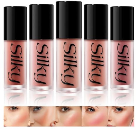 Fard liquido, fard opaco in crema per guance, fard a lunga durata per guance con colore ad alta pigmentazione, trucco idratante e leggero che può essere sfumato (#TUTTI, 5PCS)
