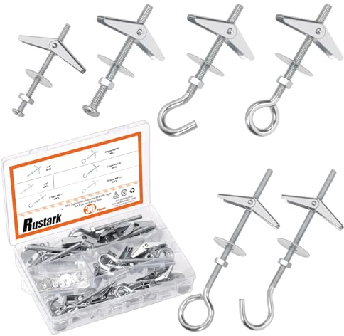 Rustark 30 Stück M4 M6 Kippdübel mit Haken Ösenbolzen Federklappdübel Klappdübel und Flügelmutter Spreizdübel Sortiment Set Toggle Anchors Kippschraube für Gipskarton, Trockenbau, Pflanzenaufhängung