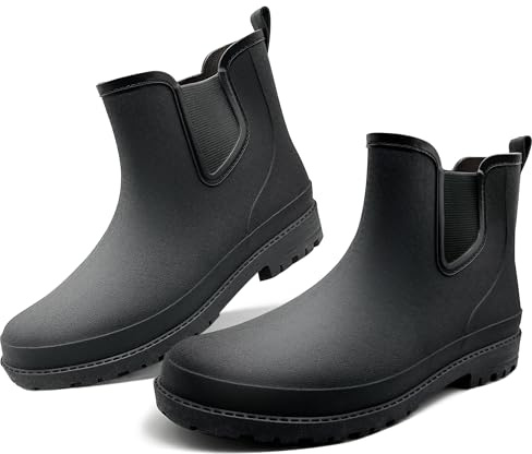 QeeFop Men's Rain Boots, Short Ankle Wellies Wellington Booties Durable Rubber Work Booties Waterproof Anti-slip for Gardening Fishing Farming Walk Mud Dog (UK Size 11)