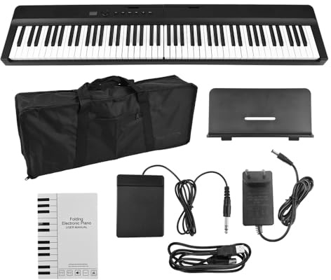 ACAGALA Tastiera pieghevole, pianoforte, 88 tasti, dimensioni complete, organo elettronico pieghevole, altoparlante stereo integrato, connessione BT, supporta 129 toni, 128 ritmi, 60 canzoni demo