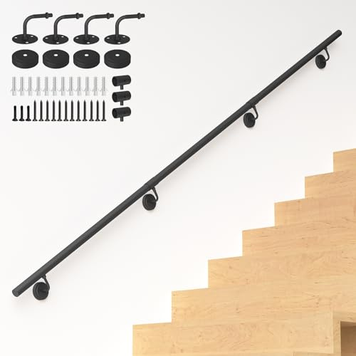 NArra 240cm/8FT Industrial Metal Stair Handrail,Round Pipe Stair Railing
