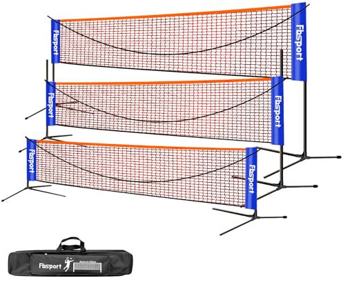 FBSPORT Badmintonnetz,Tennisnetz 3-6m Tragbares Volleyball Federballnetz Trainingsnetz,3 Höhen können eingestellt Werden zusammenklappbare Badminton-Netzablage,drinnen und draußen