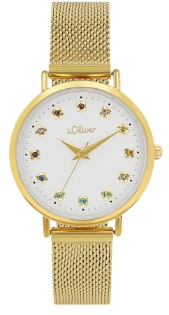 s.Oliver Armbanduhr Damen Quarzuhr Analog, mit Edelstahl Armband, Silber, 3 bar Wasserdicht, Kommt in Uhren Geschenk Box, 2039509