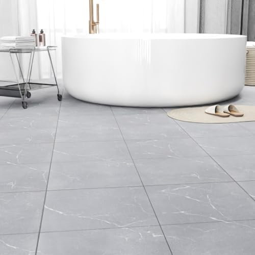 20-Pack Peel and Stick Floor Tiles Vinyl Floor 12 x 12 inch Self Adhesive Waterproof Flooring Planks DIY for Bathroom, Kitchen, Living Room, RV, Cover 20 Sq. Ft, Dark Grey Marble