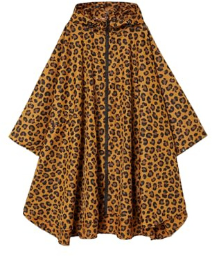 Freesmily Regnponcho för kvinnor, snygg vattentät regnrock med huva, dragkedja, leopard brun, one size