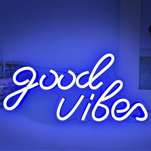 Good Vibes Neon Sign Blue LED Neon Light Signs for Wall Decor USB Powered | Art Decoration Letter Neon Light Sign for Bedroom Decor,Birthday Party,Wedding,Valentines Day Gift 40 x 24CM