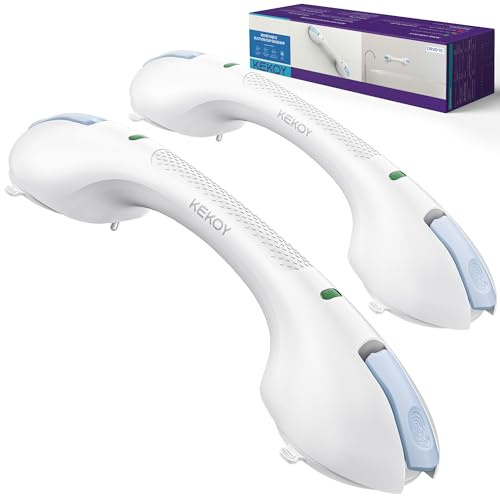 KEKOY Agarraderas Baño para Mayores con Indicador, Agarrador Ducha para Personas Mayores y con Discapacidades – Asidero de Ducha Seguro y Resistente, Sin Taladrar y Desmontable (Azul*2, 44.5 cm)