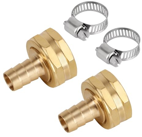 BOXOB 2pcs Solid Brass 1/2 PEX Barb to 3/4 GHT Female Swivel Garden Faucet Water Hose Connector, Heavy Duty Leak-Proof Fitting Adapter with 2 Clamps for Repair & Splicing