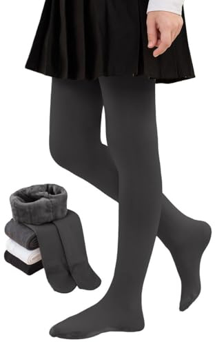 Yutdeng Collants Thermiques Filles Enfants Collants Doublé en Polaire d'hiver Épais Chaud Collant Opaque Extensibles Taille Haute Leggings Pantalon de Danse Ballet Chaussettes,Gris Foncé,130-150cm