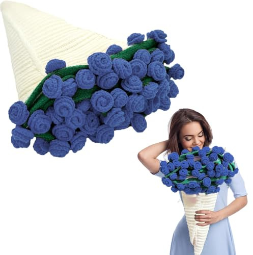 JILIP Coperta A Mazzo di Fiori, Coperta all'Uncinetto con Rose Lavorata A Mano, Calda Plaid in Maglia Morbida, Regalo per Anniversario/Matrimonio di Coppia & Decorazione per la Casa(Blue)
