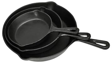 Lot de 3 poêles à steak en fonte – Parfait pour le barbecue et la cuisine – Durable et passe au lave-vaisselle – Idéal pour les amateurs de steak – Avec plat à gratin et casserole