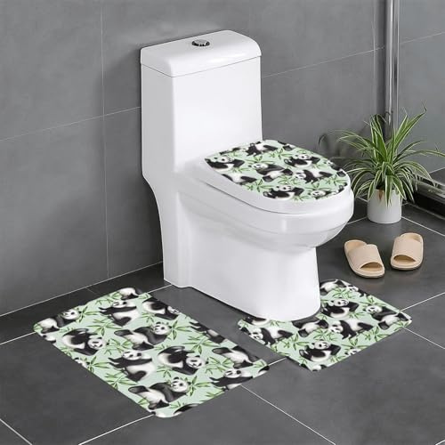 WHJDPP Set di 3 tappetini in bambù con immagine di panda, assorbenti e antiscivolo, per bagno, WC e cucina