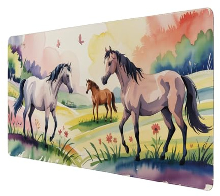 Pferde mit Schmetterlingen Schreibtischunterlage 69x31cm XXL Mauspad für Mädchen Hübsche Tischunterlage für pferdebegeisterte Mädchen - ideal als Geschenk