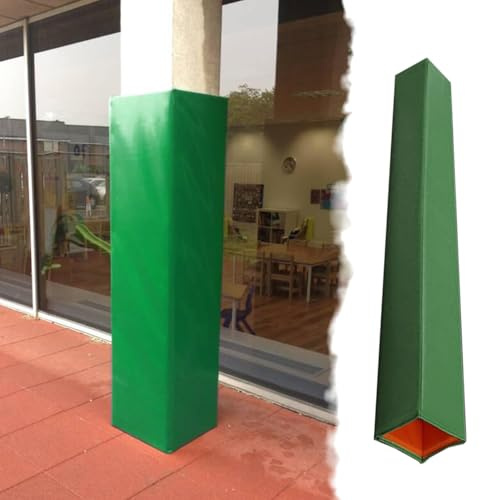 Basketball Pfostenpolster 7 ft Quadratische Säulenpolsterhüllen Selbstklebend, Außenbereich Spielplätze Garage Keller Pfostenpolster Allwetter(Green,3.5x3.5 (9x9cm))
