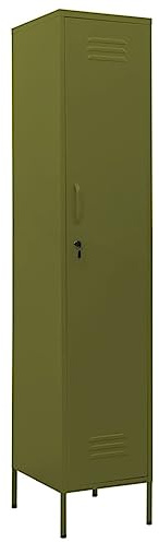 Schließfachschrank, Metallschrank, Lagerschrank mit 4 Einlegeböden, Aktenschrank, Schrank, Bücherschrank, Standschrank, Spind, 35x46x180 cm, Stahl (Olivgrün)